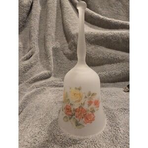 Vintage Frosted Hand Vell Viking Glass Hand Painted Roses 8"